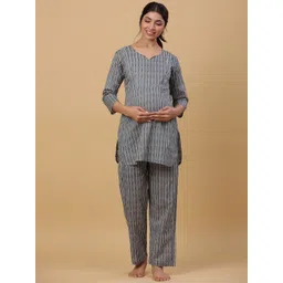 CRAFIQA Striped Pure Cotton Maternity Night Suit-picture-17