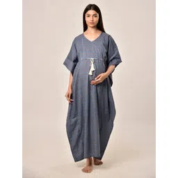 CRAFIQA Women Blue Printed Pure Cotton Maternity & Nursing Kaftan Maxi Nightdress-picture-20