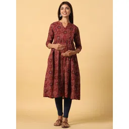 CRAFIQA Women Ethnic Motifs Printed Maternity Anarkali Pure Cotton Kurta-picture-33