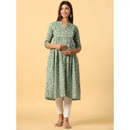 CRAFIQA Women Floral Printed Maternity Anarkali Pure Cotton Kurta-picture-31