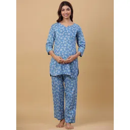 CRAFIQA Women Floral Printed Maternity Pure Cotton Night Suit-picture-28