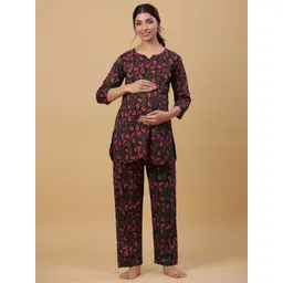 CRAFIQA Women Floral Printed Maternity Pure Cotton Night Suit-picture-29
