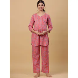 CRAFIQA Women Geometric Printed Maternity Pure Cotton Kaftan Night Suit-picture-30