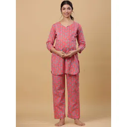 CRAFIQA Women Geometric Printed Pure Cotton Maternity Night Suit-picture-24