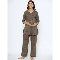 CRAFIQA Women Printed Pure Cotton Maternity & Nursing Kurta with Pant-picture-18