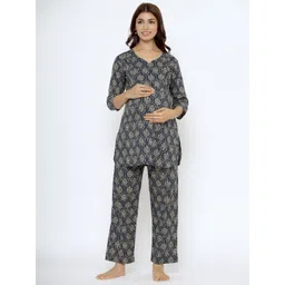 CRAFIQA Women Printed Pure Cotton Maternity & Nursing Night suit-picture-10