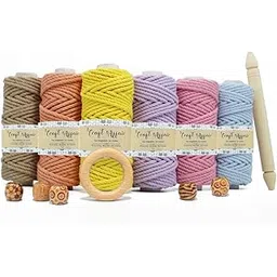 Craft Affair | 3ply Twisted Oragnic Macramé Cotton Cord (Each Color 10 Meter, 3mm) | Get Free Wooden Dowel, Ring, Beads |for Wall Hangers and DIY Projects - (Pack of Six) 1-picture-32