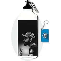 CRAFT MANIACS Virat Kohli Cap Mosaic 600 ML BPA & Lead Free Sipper Bottle & Cricket Keychain Best HD Print Sipper For Cricket Lovers-picture-22