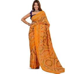 Craft Musium Bandhani Printed Pure Cotton Saree With Unstitched Blouse Piece-picture-40