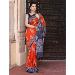 Craft Musium Ethnic Motifs Hand Block Printed Pure Cotton Saree-picture-34