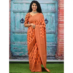 Craft Musium Ethnic Motifs Printed Pure Cotton Saree With Blouse-picture-34