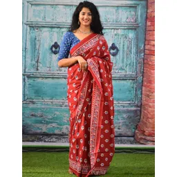 Craft Musium Ethnic Motifs Printed Pure Cotton Saree With Blouse-picture-31
