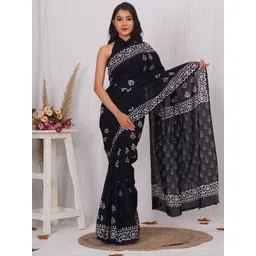 Craft Musium Ethnic Motifs Printed Pure Cotton Saree With Blouse-picture-21