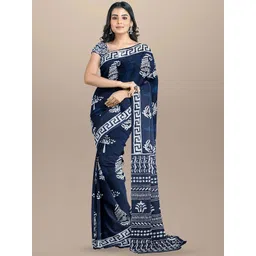 Craft Musium Ethnic Motifs Printed Pure Cotton Saree with Unstitched Blouse Piece-picture-14