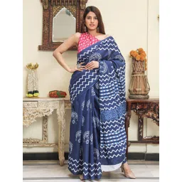 Craft Musium Ethnic Motifs Pure Cotton Jaipuri Block Print Saree-picture-21