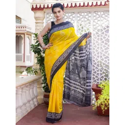Craft Musium Ethnic Motifs Pure Cotton Saree With Unstitched Blouse Piece-picture-38