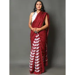 Craft Musium Floral Printed Pure Cotton Block Print Saree With Blouse-picture-26