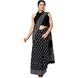 Craft Musium Floral Printed Pure Cotton Saree With Unstitched Blouse Piece-picture-43