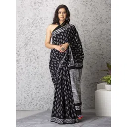 Craft Musium Floral Pure Cotton Bagru Saree-picture-8