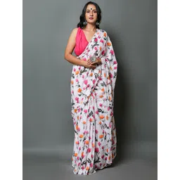 Craft Musium Floral Pure Cotton Block Print Saree-picture-15