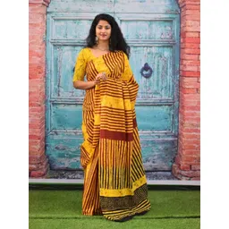 Craft Musium Striped Pure Cotton Hand Block Printed Saree-picture-24