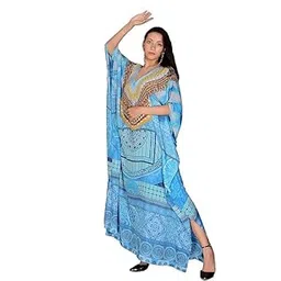 craft n copper Women's Bohemian Long Kaftan Maxi Dress, Embellished V-Neck, Kaftan Digital Printed Design-picture-43
