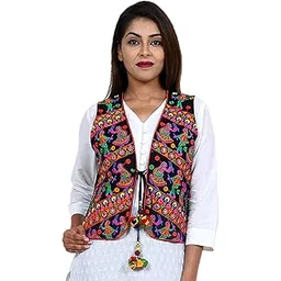 craft trade Ethnic Jacket for Women Waist Coat Stylish Cotton Handmade Navratri Traditional Rajasthani Embroidered Mirror Work Gujrati Kutchi Koti for Girls - Bust Size 34-38 Inches-picture-42