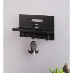craft tree Black Mango Wood Floating Wall Shelf With Key Holder-picture-18