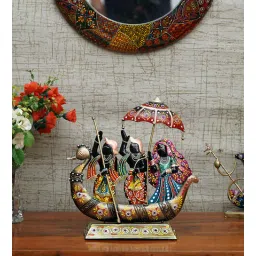 craft tree Metal Handpainted Decorative Dancing Couple in Pushpak Boat Showpiece in Golden Finish-picture-14