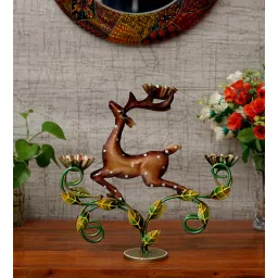 craft tree Metal Handpainted Decorative Deer Tea Light Showpiece in Multicolor-picture-26