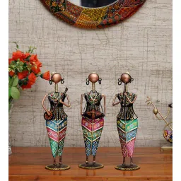 craft tree Metal Handpainted Decorative Lady Musician Showpiece Set of 3 in Multicolor-picture-38