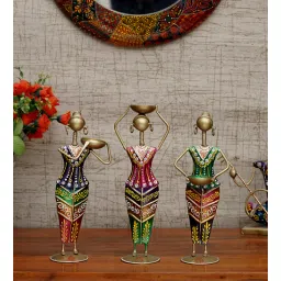 craft tree Metal Handpainted Decorative Lady Tea Light Set of 3 Showpiece in Multicolor-picture-21
