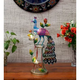 craft tree Metal Handpainted Decorative Peacock Tea Light Showpiece in Multicolor-picture-22
