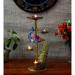craft tree Metal Handpainted Decorative Peacock Tea Light Showpiece in Multicolor-picture-23