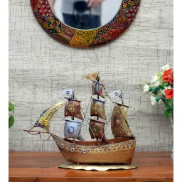 craft tree Metal Handpainted Decorative Ship Showpiece in Golden Color-picture-35