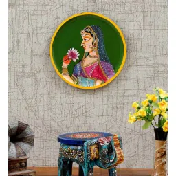 Mdf Green Colour Handpainted Queen Wall Hanging Round Plate By Craft Tree-picture-27