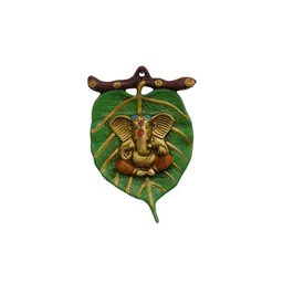CRAFTAM Green & Red Lord Ganesha In Dhoti On Leaf Wall Hanging-picture-20