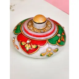 CRAFTAM White & Green Marble Kumkum Bharani Box-picture-37