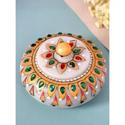 CRAFTAM White & Red Marble Kumkum Bharani Box-picture-14