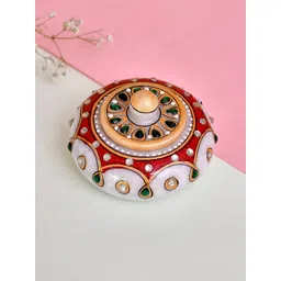 CRAFTAM White & Red Marble Kumkum Bharani Box-picture-28