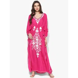 CRAFTBAZAR Floral Printed V-Neck Maxi Kaftan Dress-picture-14