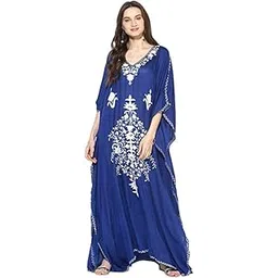 craftbazar Kashmiri Embroidered Rayon Dark Blue Kaftan with White Colour Embroidery (Size -6XL)-picture-43