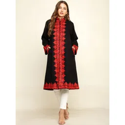 CRAFTBAZAR Women Checked Acrylic Open Front Jacket with Embroidered-picture-30