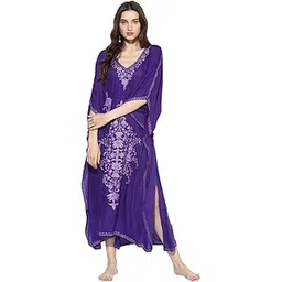 craftbazar Women's Boho Embroidered Purple Kaftan (Size-XL)-picture-23
