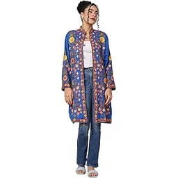 craftbazar Women's Kashmiri Embroidered Woolen Royal blue allover Long Coat-picture-34