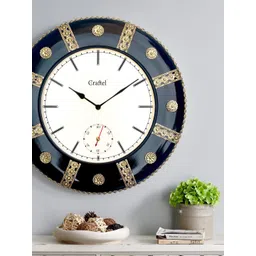 CRAFTEL Gold-Toned Ethnic Motifs Textured Analogue Metal Round Vintage Wall Clock-picture-31