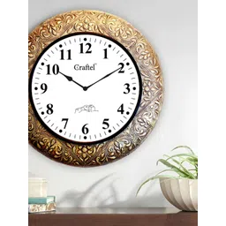 CRAFTEL Gold-Toned Floral Textured Analogue Metal Round Traditional Antique Wall Clock image 1