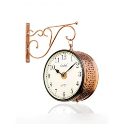 CRAFTEL Rose Gold-Toned Floral Textured Analogue Metal Round Vintage Wall Clock-picture-25