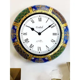 CRAFTEL White & Green Textured Analogue Wooden Round Traditional Antique Wall Clock-picture-18