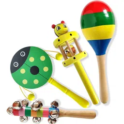 crafthub Wooden Non Toxic Colourful Rattle Toys for Newborn Baby, Musical Infant Toy, Gift Set for for Babies, Toddler, Child of Age 1-3-6-9-12 Months (Set of 4, Multicolor)-picture-16